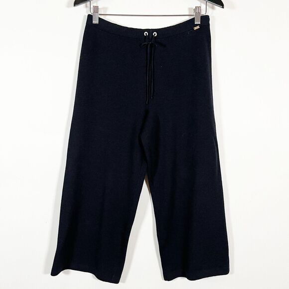 St John Sports Santana Knit Pants Wool Rayon Small Wide Leg Crop Neutral Minimal - Picture 1 of 12